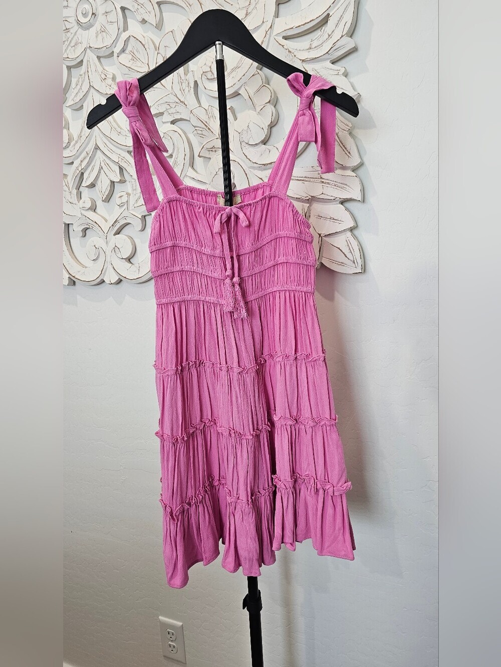 Chelsea & Violet Pink Tiered Tie-Shoulder Sundress Girl's Sz Large 12/14 New